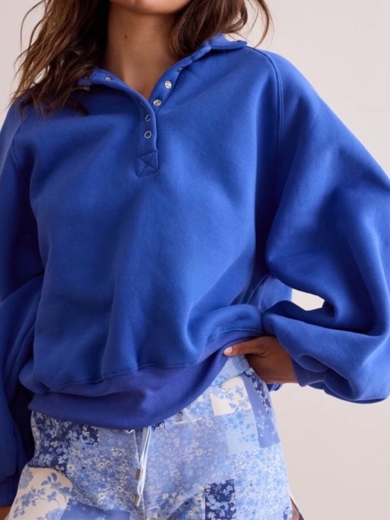 Altar'd State Tops - Altar'd State Balloon Sleeve Royal Blue Snap-Front Pullover Hoodie